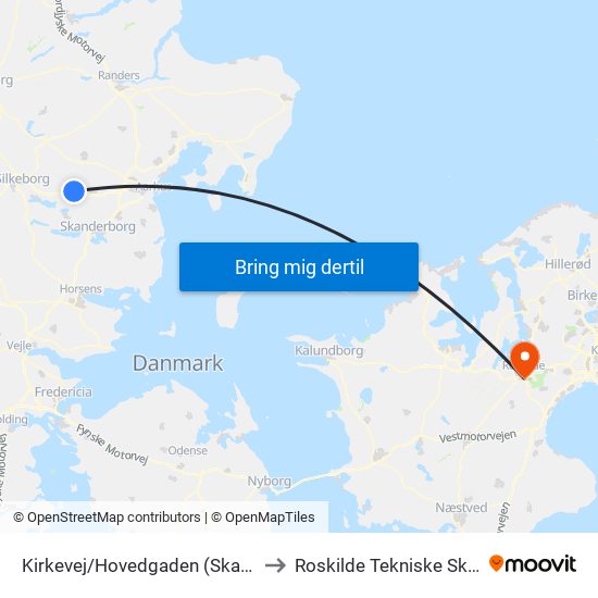 Kirkevej/Hovedgaden (Skanderborg Kom) to Roskilde Tekniske Skole Pulsen 8 map
