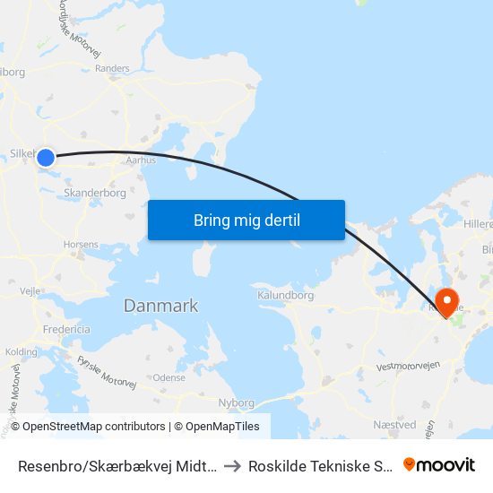 Resenbro/Skærbækvej Midt (Silkeborg Kom) to Roskilde Tekniske Skole Pulsen 8 map