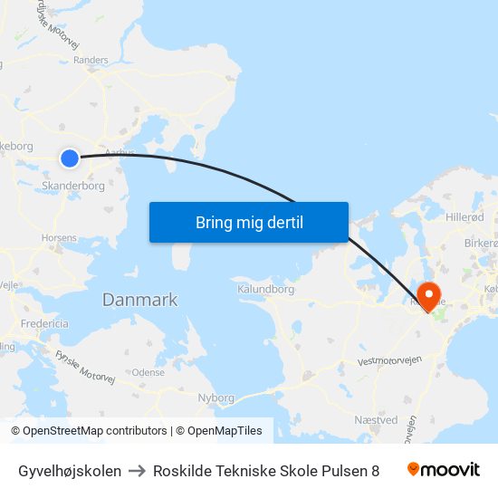 Gyvelhøjskolen to Roskilde Tekniske Skole Pulsen 8 map