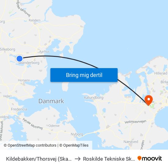 Kildebakken/Thorsvej (Skanderborg Kom) to Roskilde Tekniske Skole Pulsen 8 map