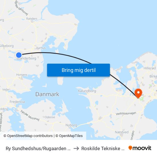 Ry Sundhedshus/Rugaarden (Skanderborg Kom) to Roskilde Tekniske Skole Pulsen 8 map