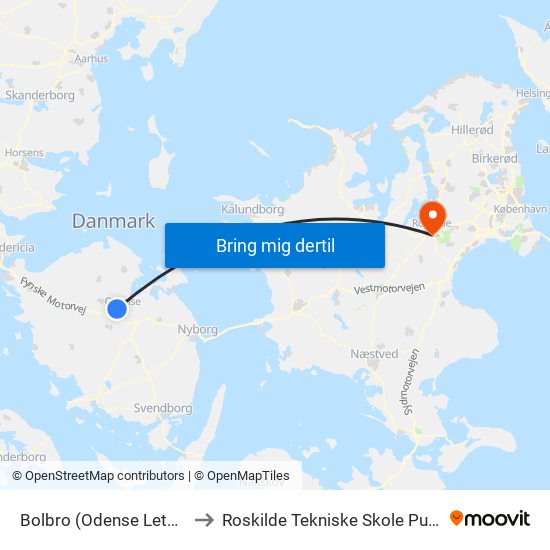 Bolbro (Odense Letbane) to Roskilde Tekniske Skole Pulsen 8 map