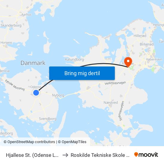 Hjallese St. (Odense Letbane) to Roskilde Tekniske Skole Pulsen 8 map