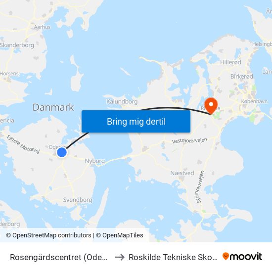 Rosengårdscentret (Odense Letbane) to Roskilde Tekniske Skole Pulsen 8 map