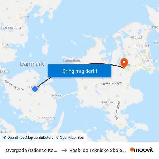 Overgade (Odense Kommune) to Roskilde Tekniske Skole Pulsen 8 map