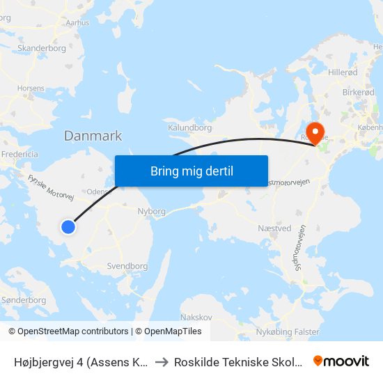 Højbjergvej 4 (Assens Kommune) to Roskilde Tekniske Skole Pulsen 8 map