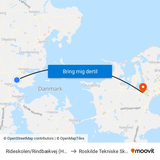 Rideskolen/Rindbækvej (Hedensted Kom) to Roskilde Tekniske Skole Pulsen 8 map