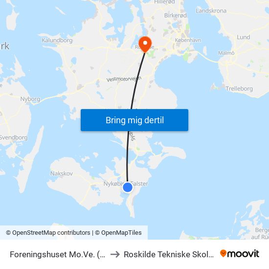 Foreningshuset Mo.Ve. (Østre Alle) to Roskilde Tekniske Skole Pulsen 8 map