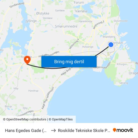 Hans Egedes Gade (Ågade) to Roskilde Tekniske Skole Pulsen 8 map