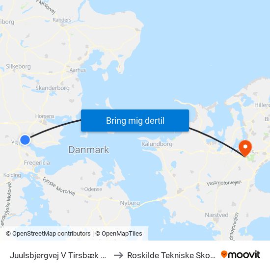 Juulsbjergvej V Tirsbæk Søvej (Vejle) to Roskilde Tekniske Skole Pulsen 8 map