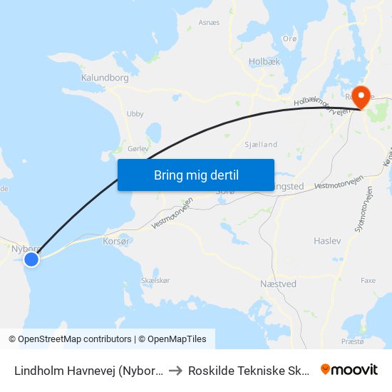 Lindholm Havnevej (Nyborg Kommune) to Roskilde Tekniske Skole Pulsen 8 map