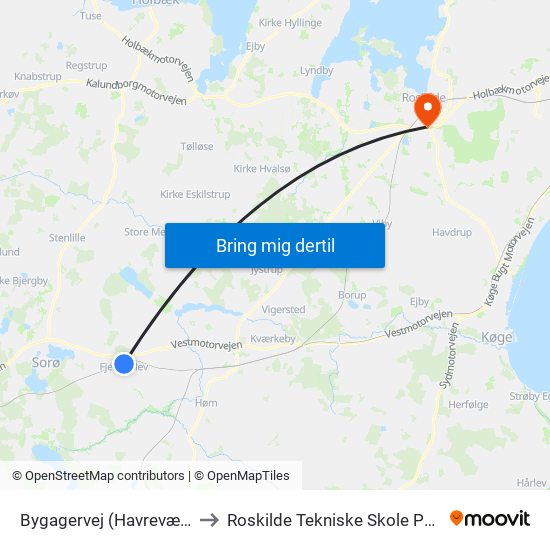 Bygagervej (Havrevænget) to Roskilde Tekniske Skole Pulsen 8 map