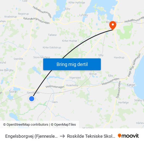 Engelsborgvej (Fjenneslevmaglevej) to Roskilde Tekniske Skole Pulsen 8 map