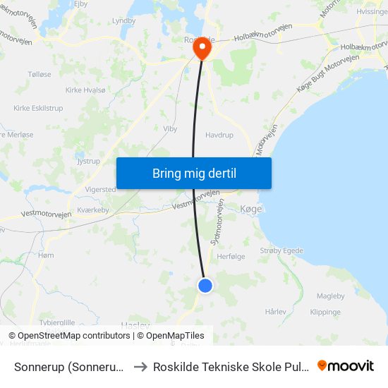 Sonnerup (Sonnerupvej) to Roskilde Tekniske Skole Pulsen 8 map