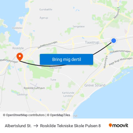Albertslund St. to Roskilde Tekniske Skole Pulsen 8 map