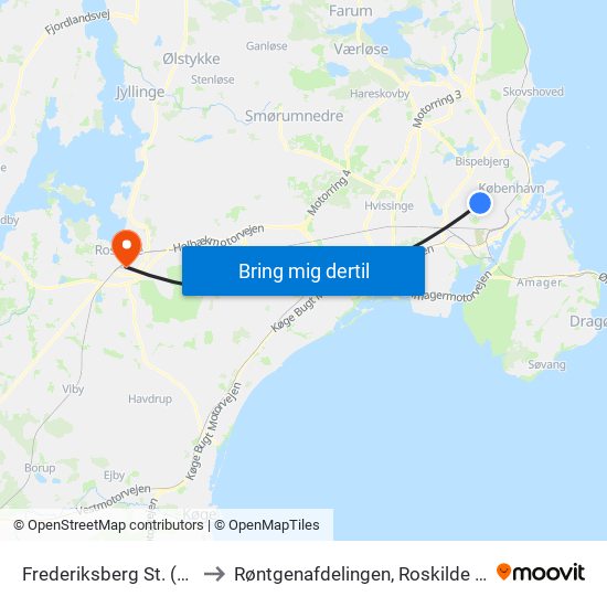 Frederiksberg St. (Metro) to Røntgenafdelingen, Roskilde Sygehus map