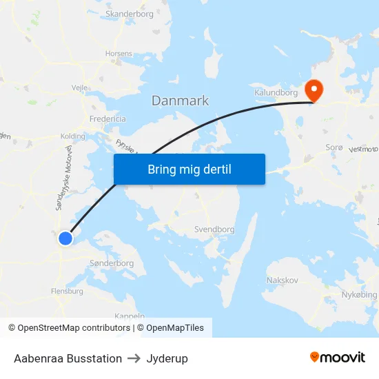Aabenraa Busstation to Jyderup map