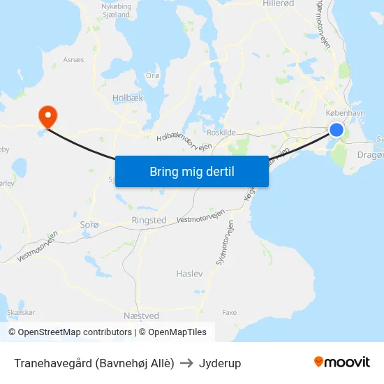 Tranehavegård (Bavnehøj Allè) to Jyderup map