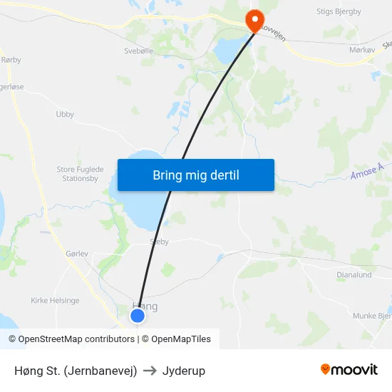 Høng St. (Jernbanevej) to Jyderup map