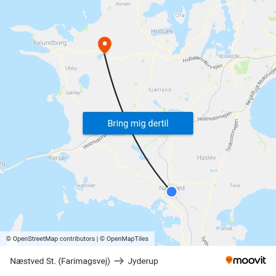 Næstved St. (Farimagsvej) to Jyderup map