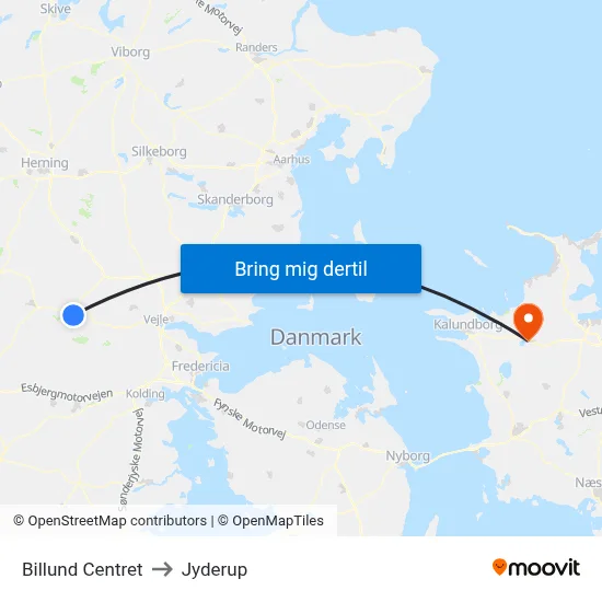 Billund Centret to Jyderup map