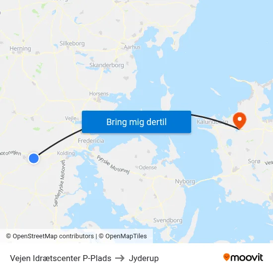 Vejen Idrætscenter P-Plads to Jyderup map