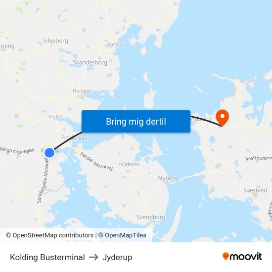 Kolding Busterminal to Jyderup map