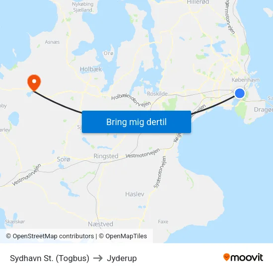 Sydhavn St. (Togbus) to Jyderup map