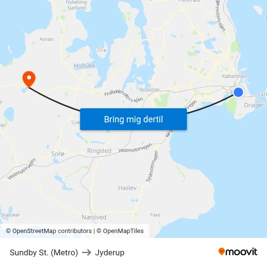 Sundby St. (Metro) to Jyderup map