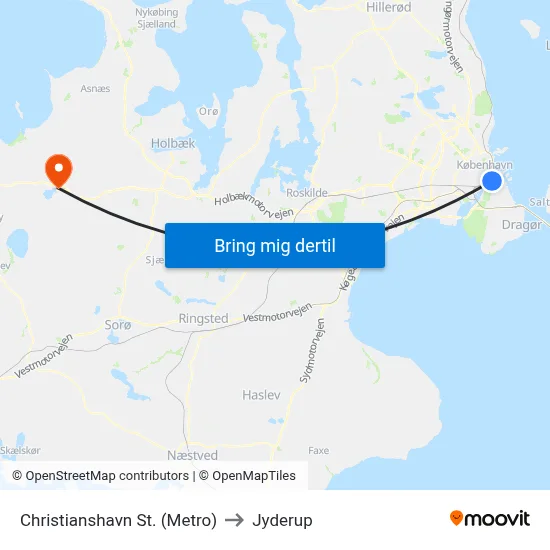 Christianshavn St. (Metro) to Jyderup map