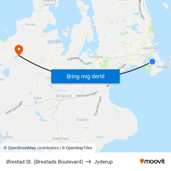 Ørestad St. (Ørestads Boulevard) to Jyderup map