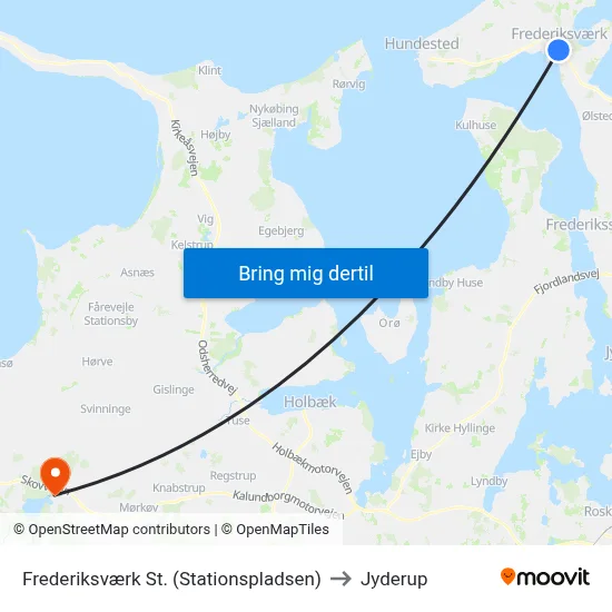 Frederiksværk St. (Stationspladsen) to Jyderup map