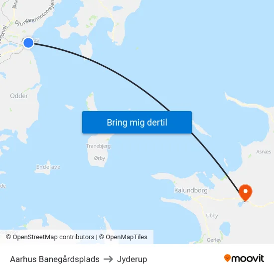 Aarhus Banegårdsplads to Jyderup map