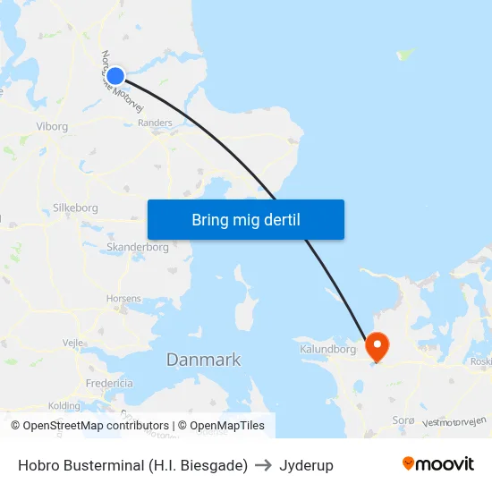 Hobro Busterminal (H.I. Biesgade) to Jyderup map