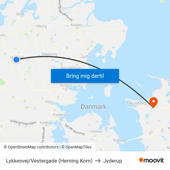 Lykkesvej/Vestergade (Herning Kom) to Jyderup map