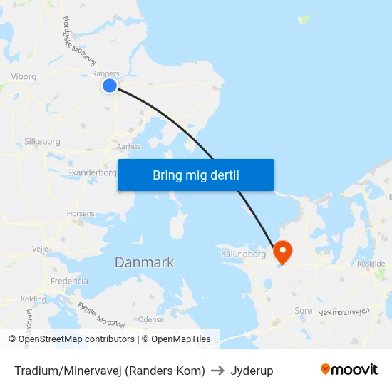 Tradium/Minervavej (Randers Kom) to Jyderup map