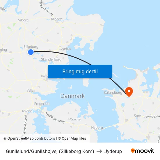 Gunilslund/Gunilshøjvej (Silkeborg Kom) to Jyderup map