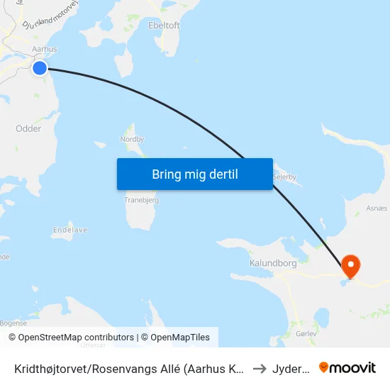 Kridthøjtorvet/Rosenvangs Allé (Aarhus Kom) to Jyderup map