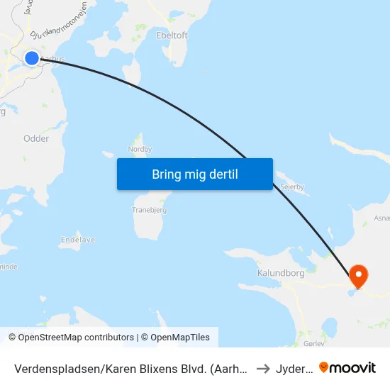 Verdenspladsen/Karen Blixens Blvd. (Aarhus Kom) to Jyderup map