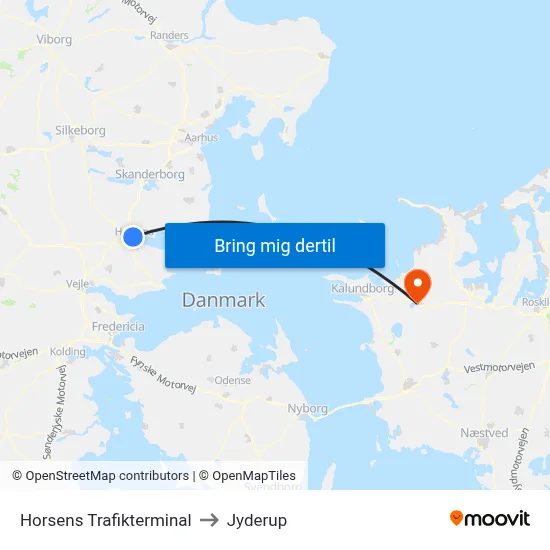 Horsens Trafikterminal to Jyderup map