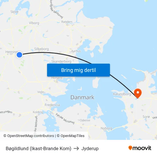 Bøgildlund (Ikast-Brande Kom) to Jyderup map
