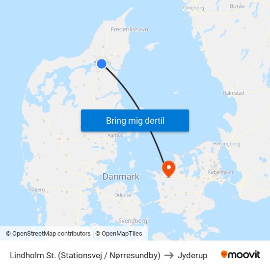 Lindholm St. (Stationsvej / Nørresundby) to Jyderup map
