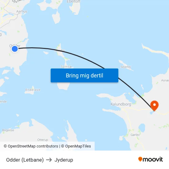 Odder (Letbane) to Jyderup map