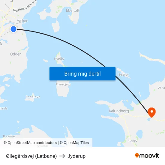 Øllegårdsvej (Letbane) to Jyderup map