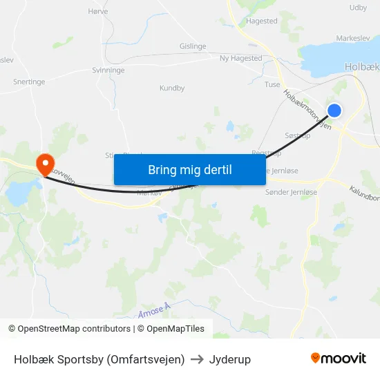 Holbæk Sportsby (Omfartsvejen) to Jyderup map