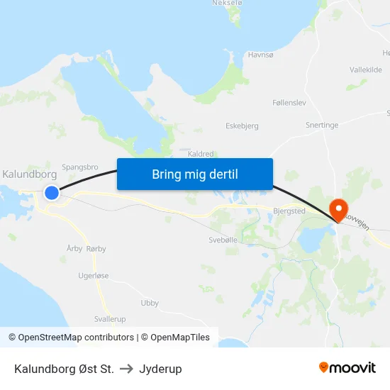 Kalundborg Øst St. to Jyderup map