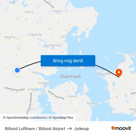 Billund Lufthavn / Billund Airport to Jyderup map