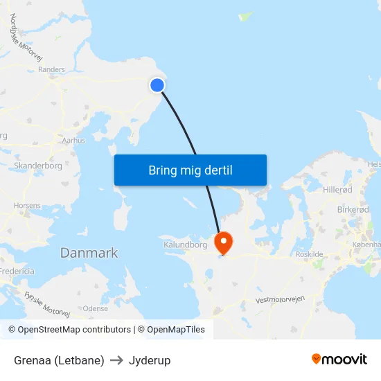 Grenaa (Letbane) to Jyderup map