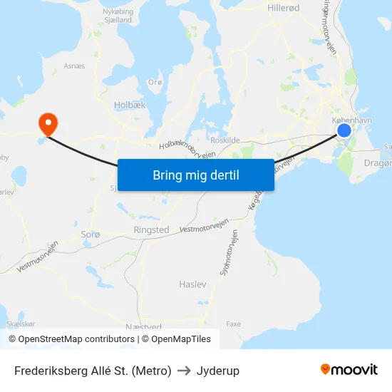 Frederiksberg Allé St. (Metro) to Jyderup map