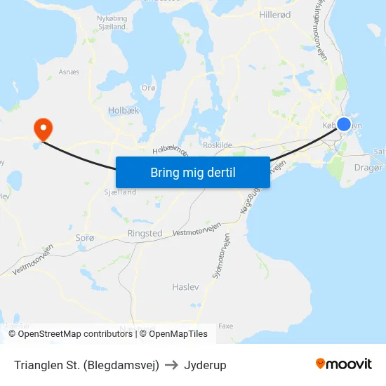 Trianglen St. (Blegdamsvej) to Jyderup map